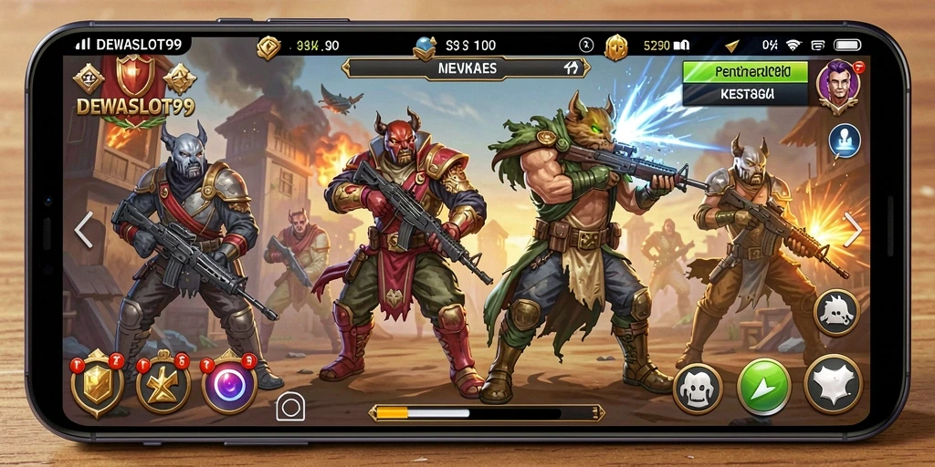 Screenshot DEWASLOT99 menunjukkan pertempuran menegangkan dengan menara strategis.