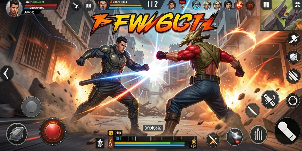 Screenshot utama FW66 menampilkan aksi seru pertarungan karakter.