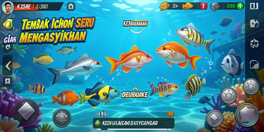 Tampilan gameplay K234 dengan aksi menembak ikan yang seru.