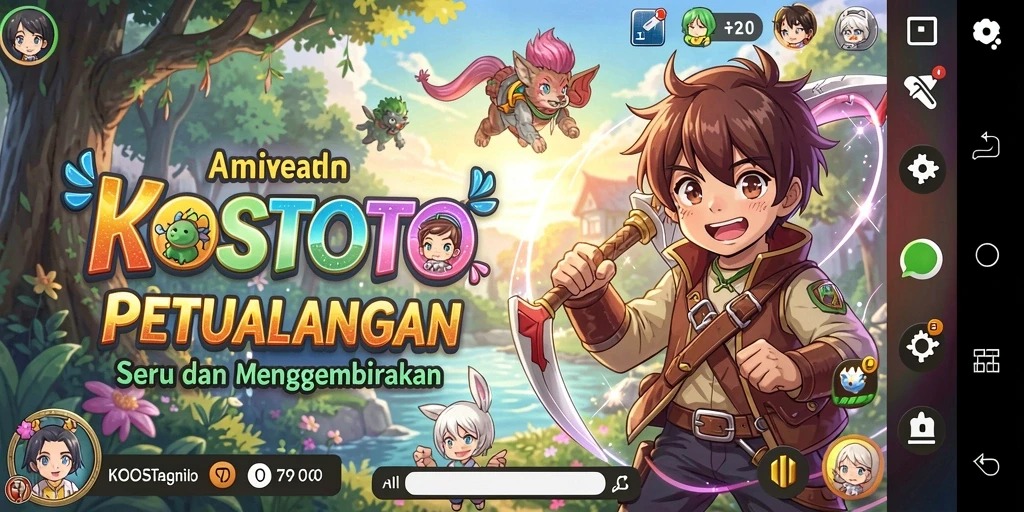 Screenshot KOSTOTO menunjukkan aksi karakter anime yang seru.