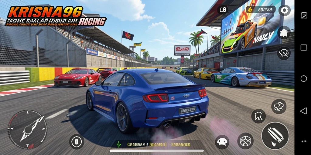 Screenshot gameplay KRISNA96 yang menampilkan aksi balap mendebarkan.