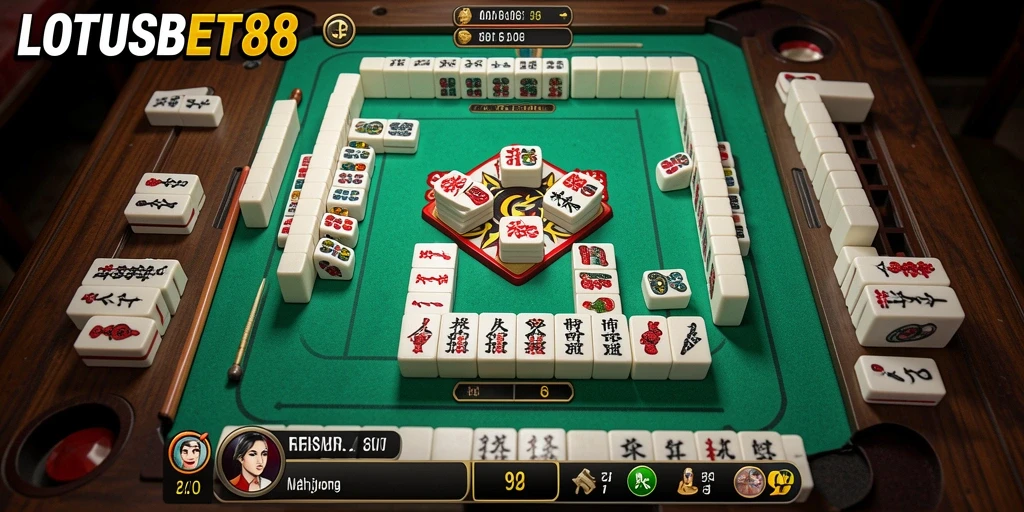 Screenshot gameplay LOTUSBET88 yang menunjukkan suasana permainan Mahjong.