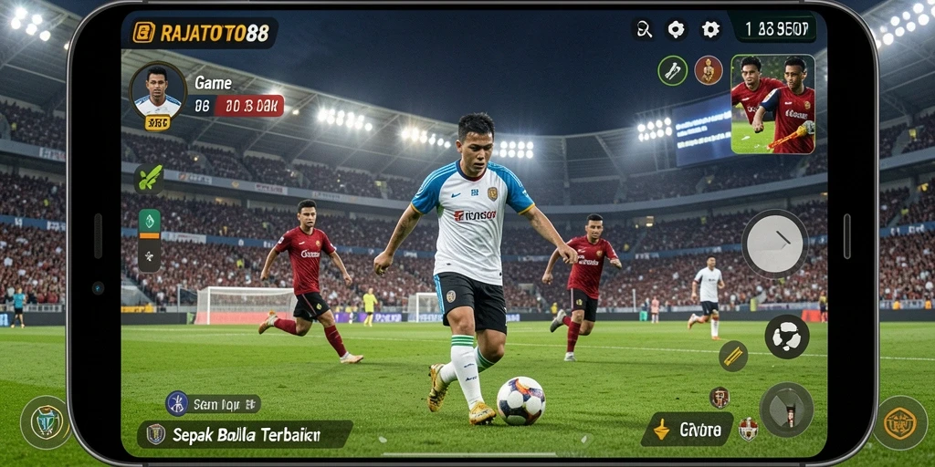 Screenshot menampilkan gameplay sepak bola yang menyenangkan dan interaktif.